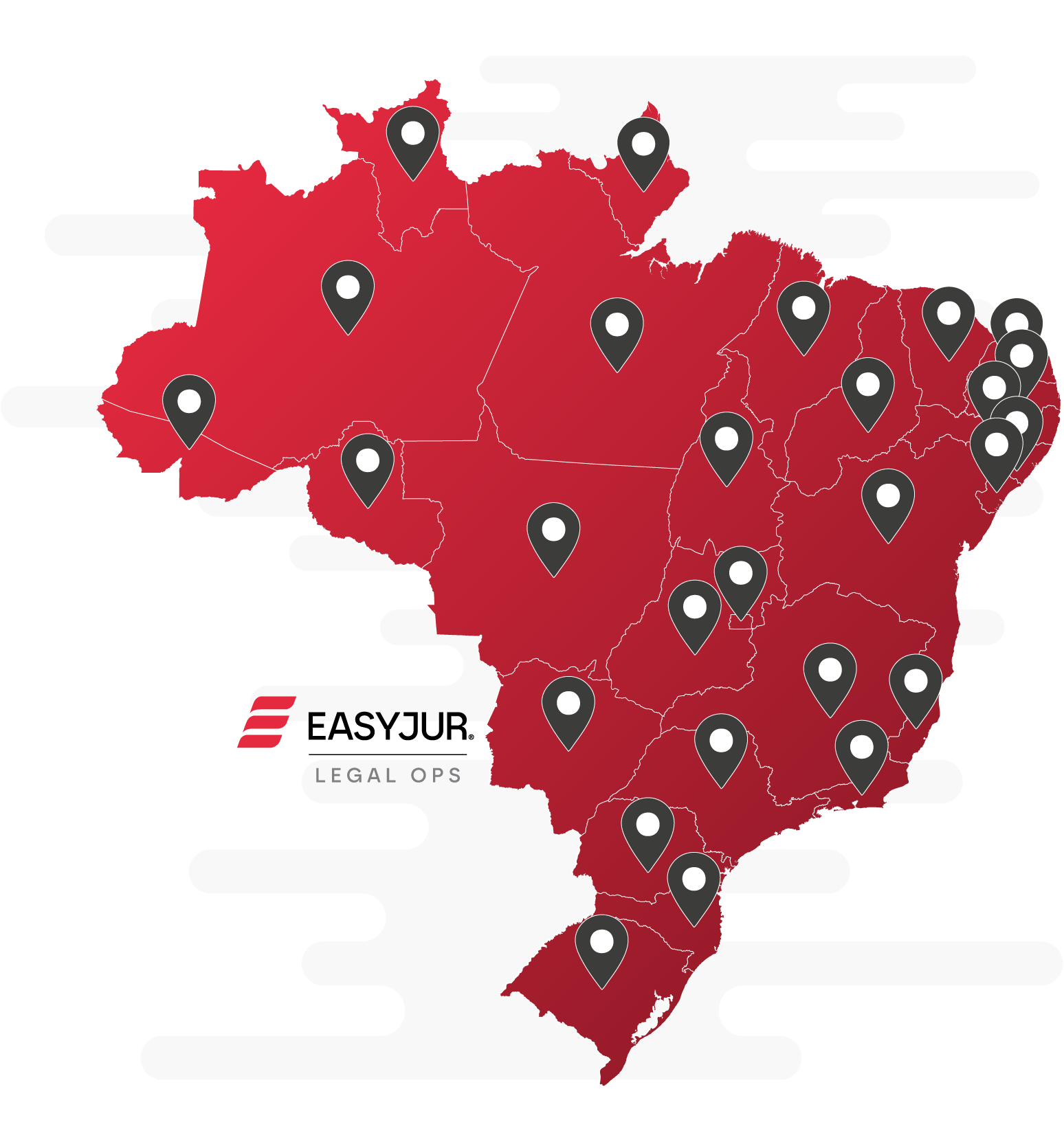 Mapa do Brasil com presença EasyJur em todos os estados